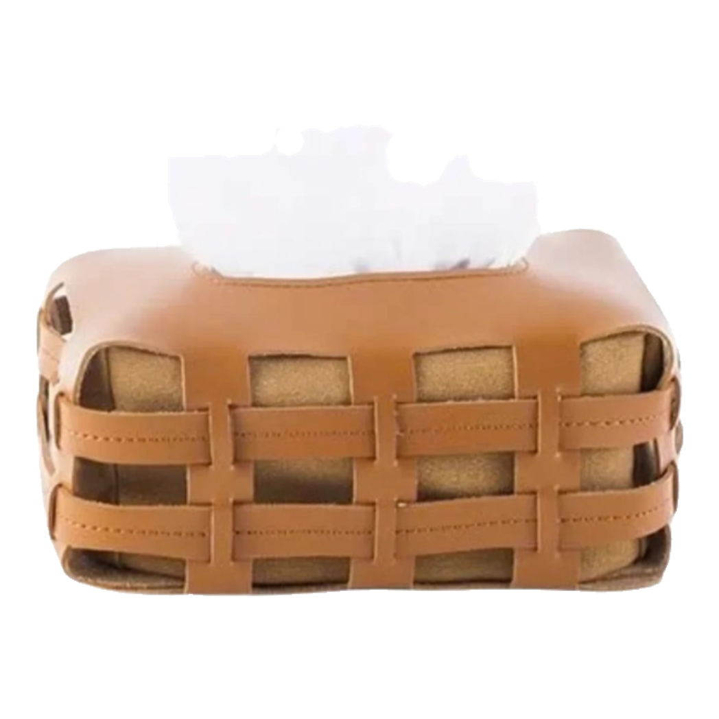 Hộp Khăn Giấy Da Đan  Signature Orange Lux Leather Carré Vanity Tissue Holder