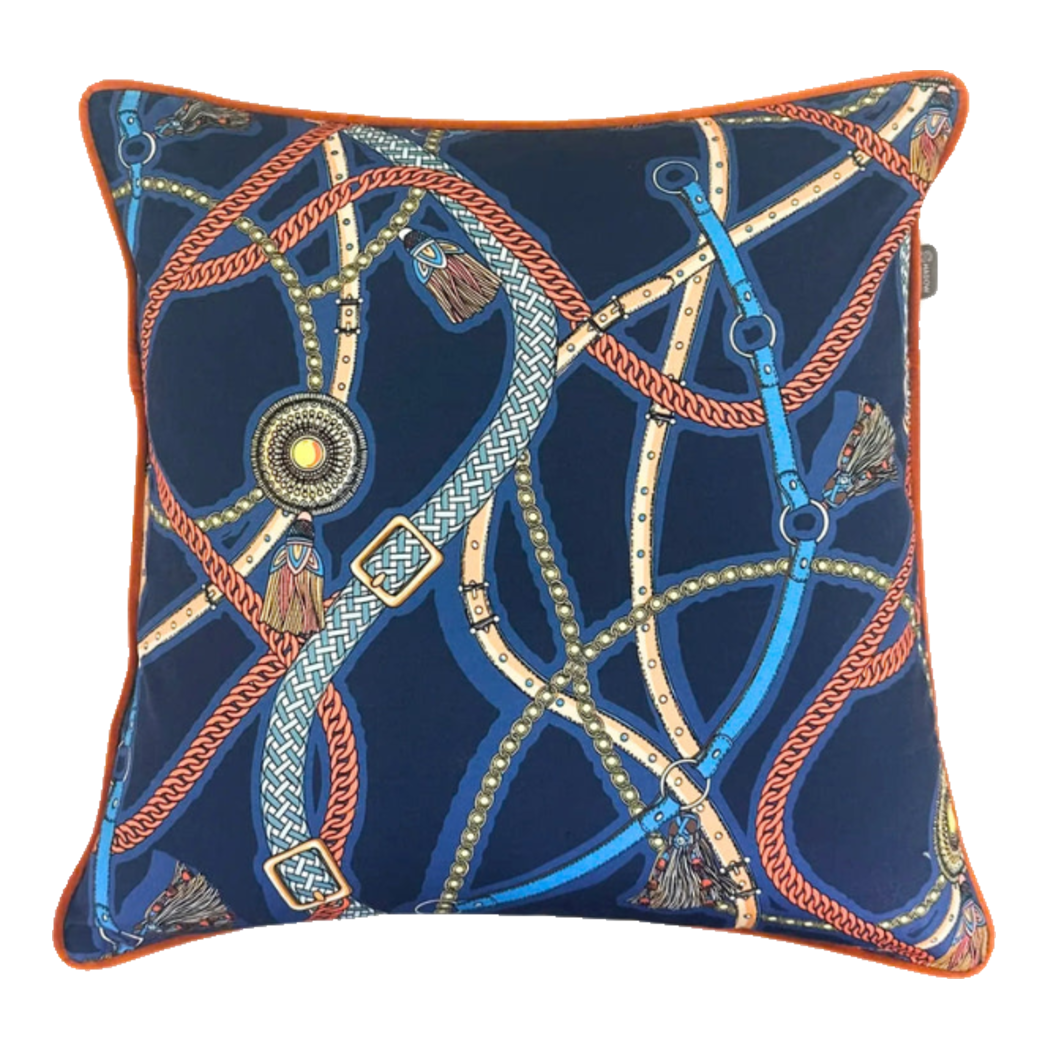 Vỏ Gối Cotton Satin Les Rênes Équestres - Bleu Indigo 45