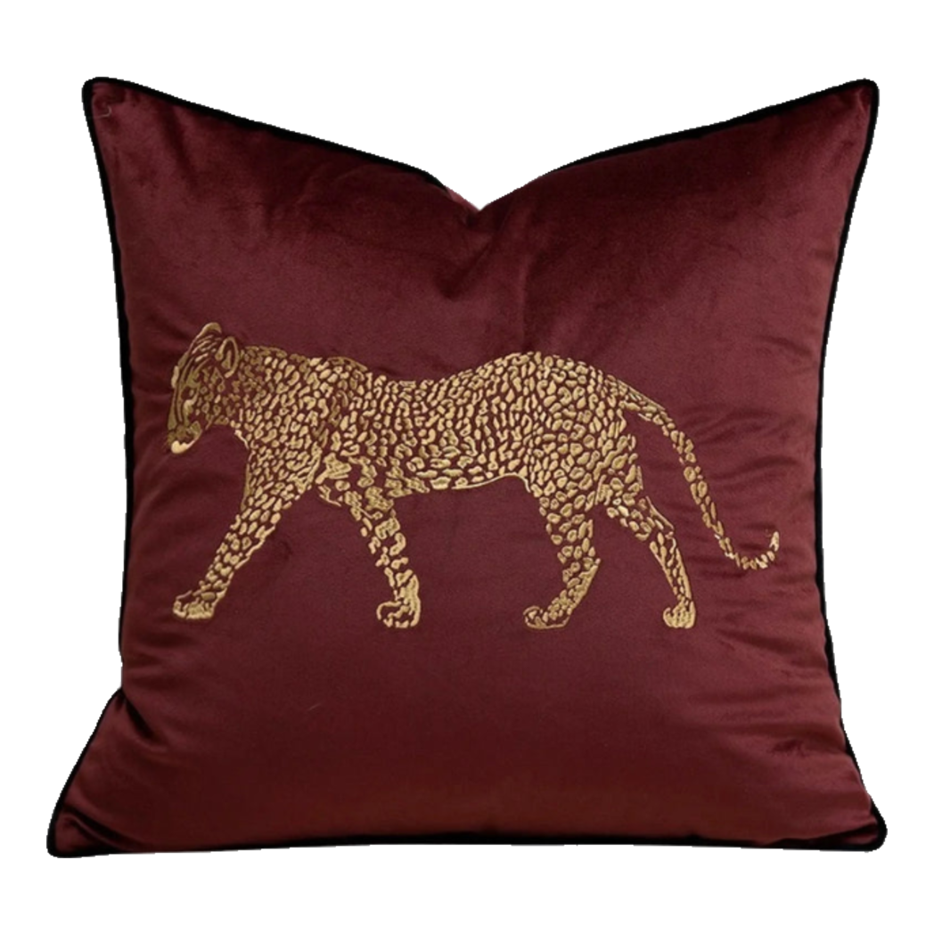 Vỏ Gối Nhung Đỏ Báo Đốm Burgundy Panther  Écartier 45