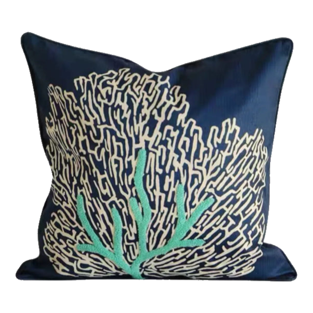 Vỏ Gối Thêu San Hô - Coral Embroidery Navy 45