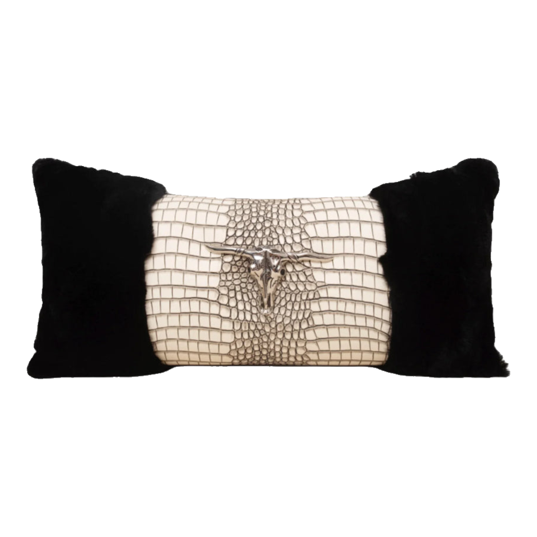 Gối Lông Minuit Ivory Leather Serpent Bull Iconique 30X60