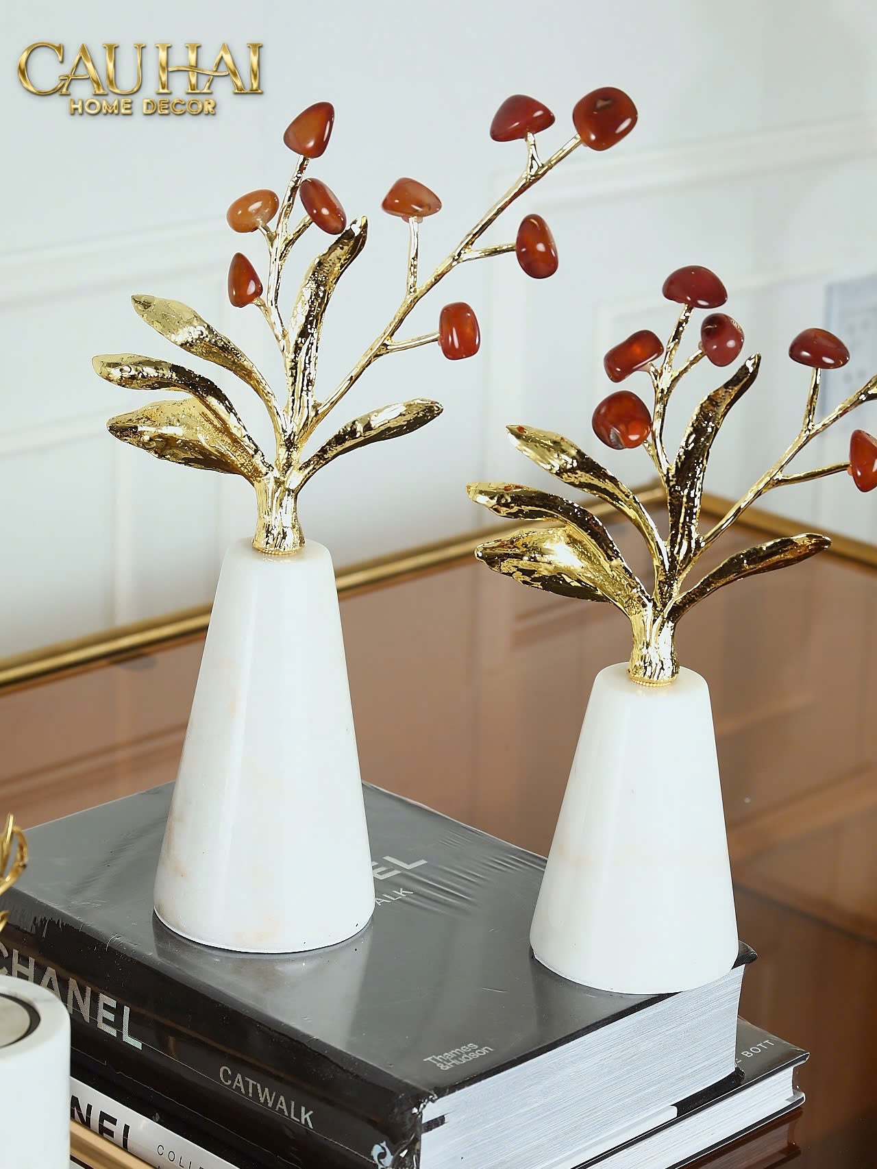 HOME COUTURE - SET TƯỢNG HỒNG NGỌC TUỶ CARNELIAN AGATE BLOOM H37 H30 - CẬU HAI HOME DECOR