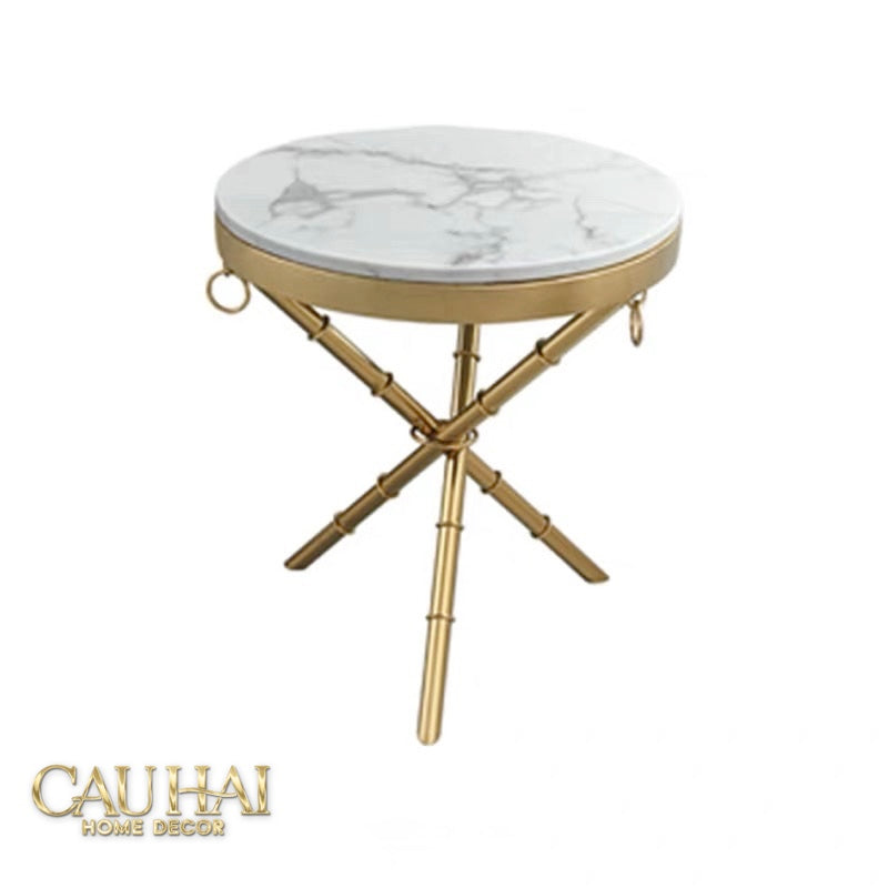 Bàn Sofa Marble Tròn Chinoiserie Bamboo D'Or Ivory H49x53-BÀN SOFA-CẬU HAI HOME DECOR