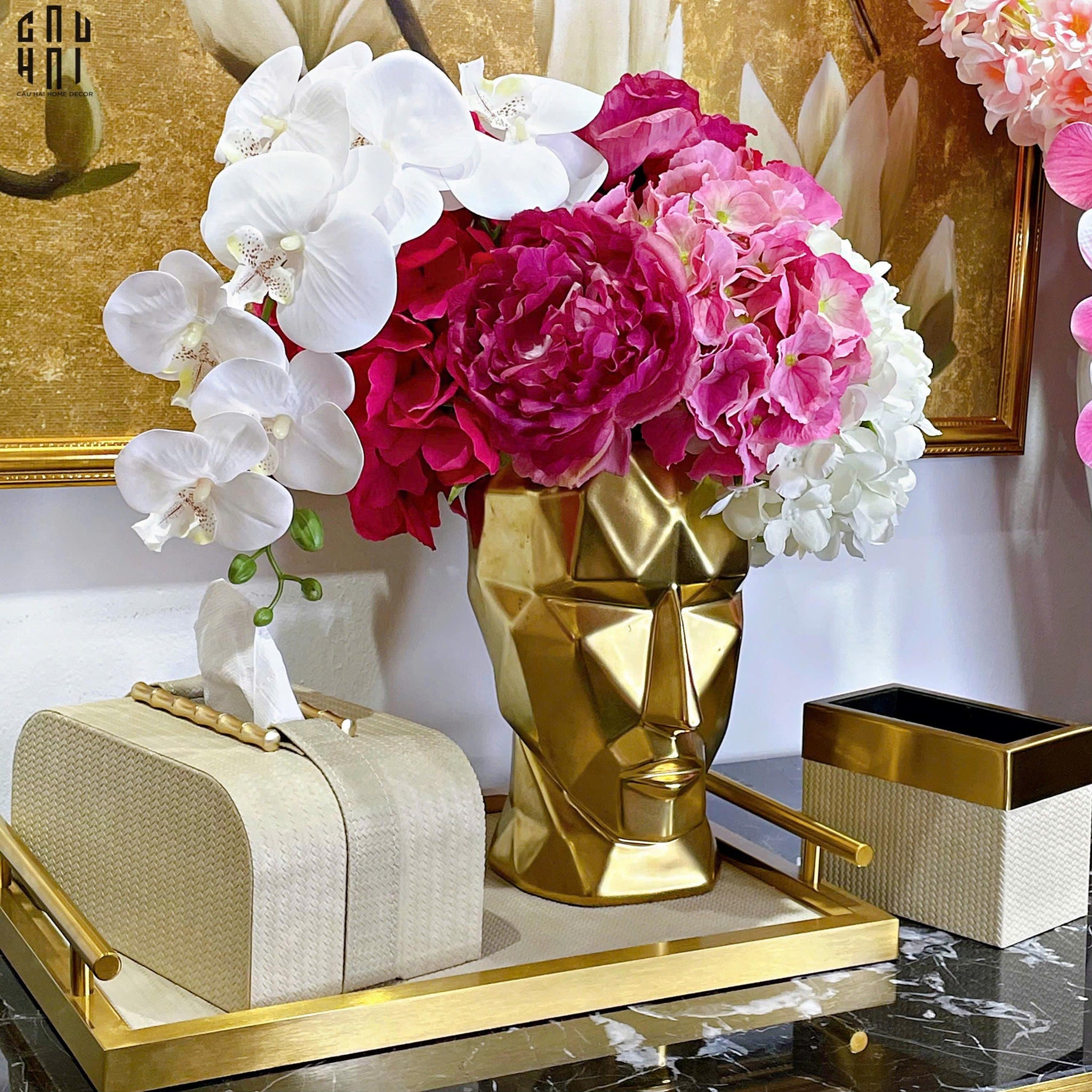 Bình Hoa Golden Moai 18x15x25-BÌNH HOA-CẬU HAI HOME DECOR