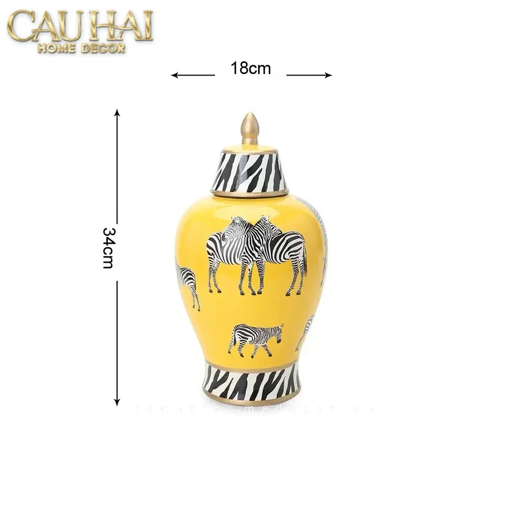 Bình Hoa Gốm Sứ Tráng Men Zebra Doré Lidded Vase H49-CẬU HAI HOME DECOR