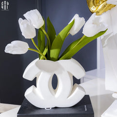 Bình Hoa Gốm Trắng Coco Blanche Iconique Couture Vase 15x18-BÌNH HOA-CẬU HAI HOME DECOR