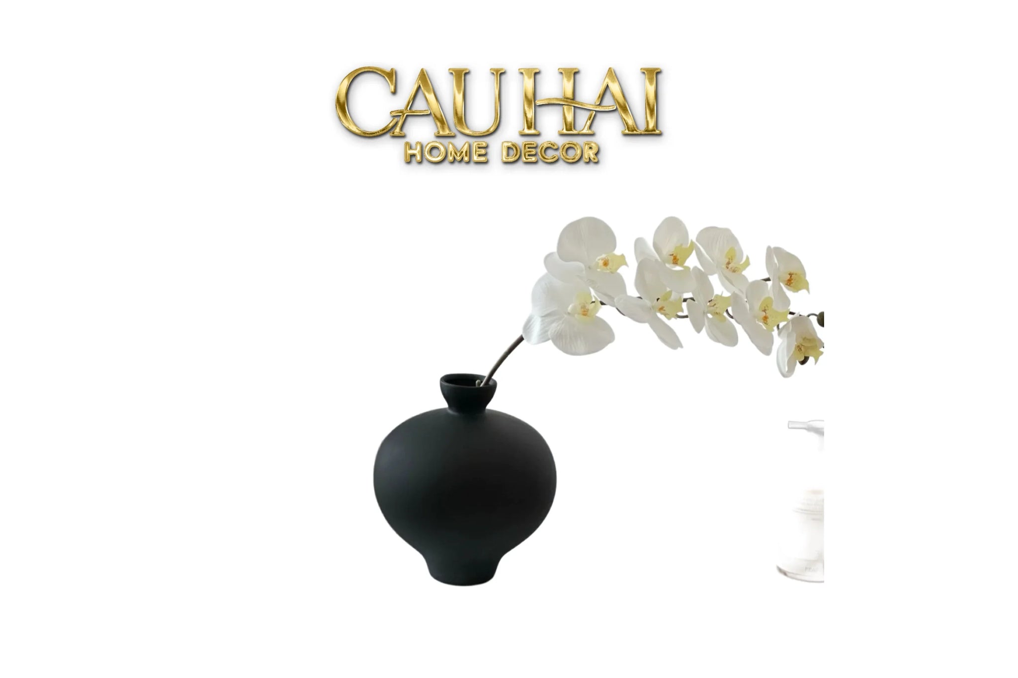 Bình Hoa Gốm Tròn Đen Noire Pearl Pottery Vase 23.5x17