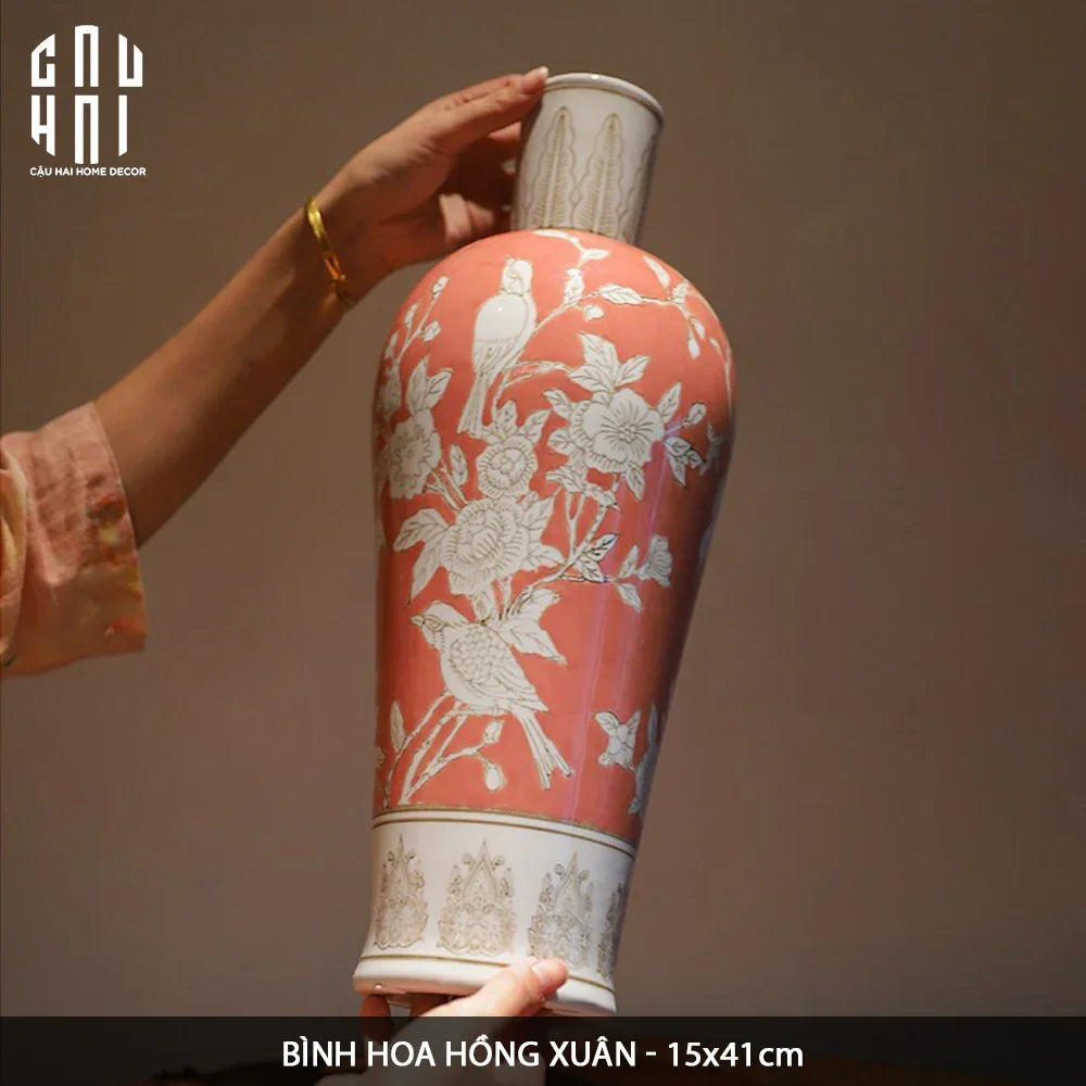 Bình Hoa Hồng Xuân 15x41-BÌNH HOA-CẬU HAI HOME DECOR