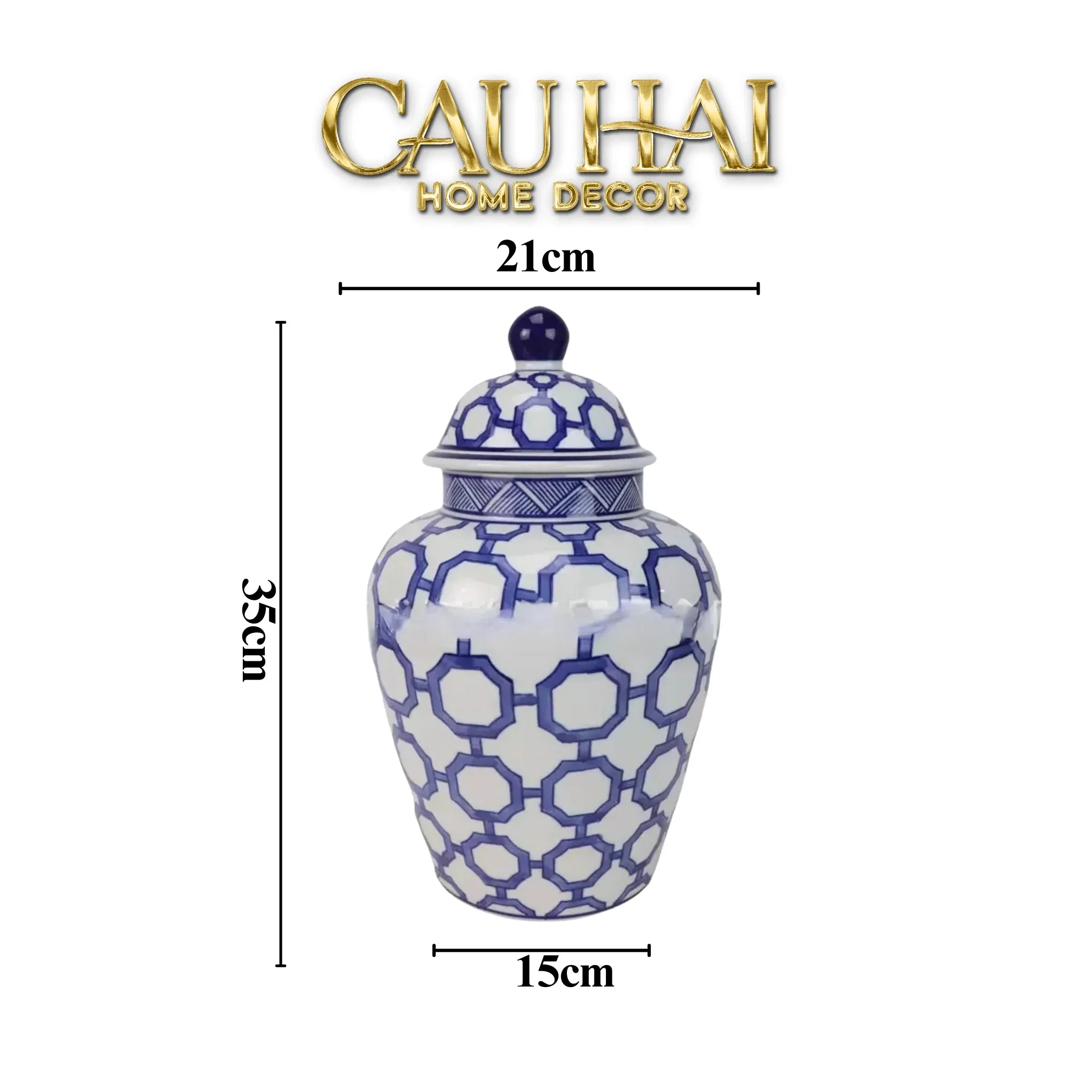 Bình Hoa Indochine Ginger Jar Oriental Heritage – Bleu Treillis H35-BÌNH HOA-CẬU HAI HOME DECOR