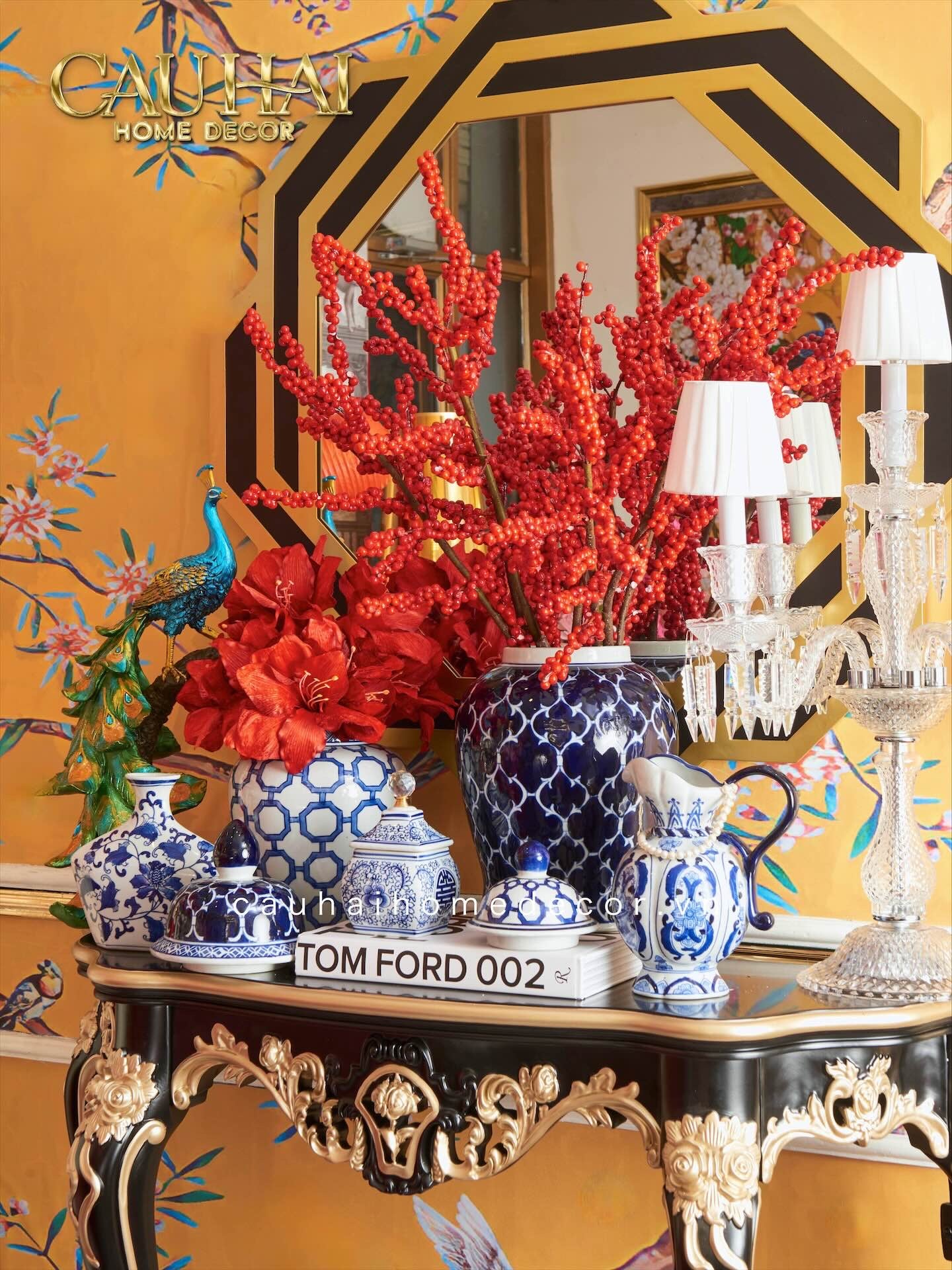 Bình Hoa Indochine Ginger Jar Oriental Heritage – Bleu Treillis H35-BÌNH HOA-CẬU HAI HOME DECOR