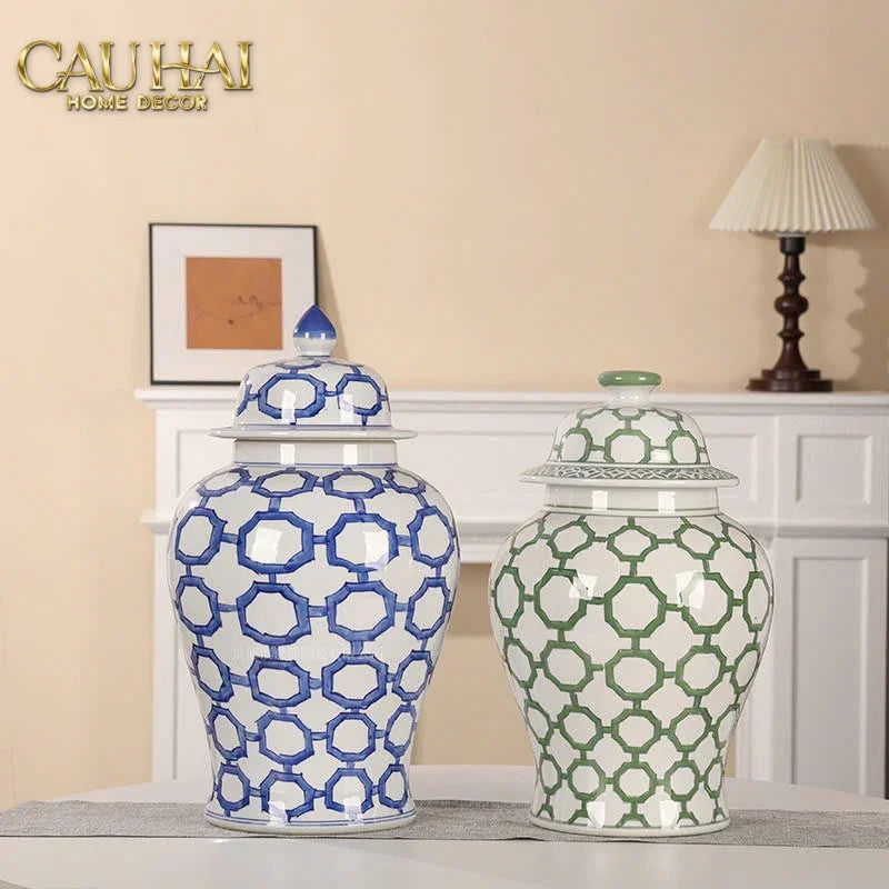 Bình Hoa Indochine Ginger Jar Oriental Heritage – Bleu Treillis H35-CẬU HAI HOME DECOR