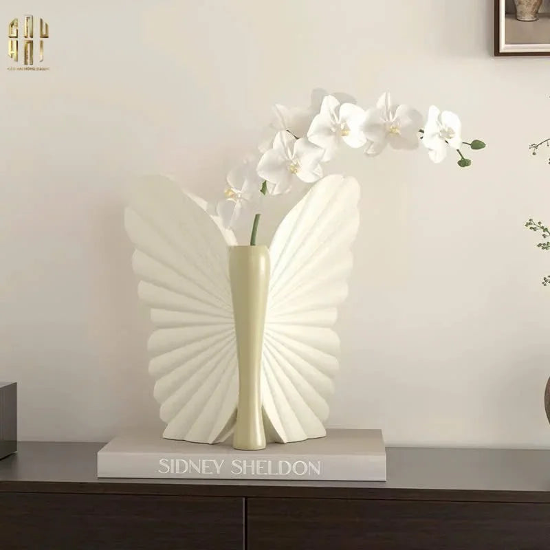 Bình Hoa Papillon Angel In Bloom - Beige H26x24x16-CẬU HAI HOME DECOR