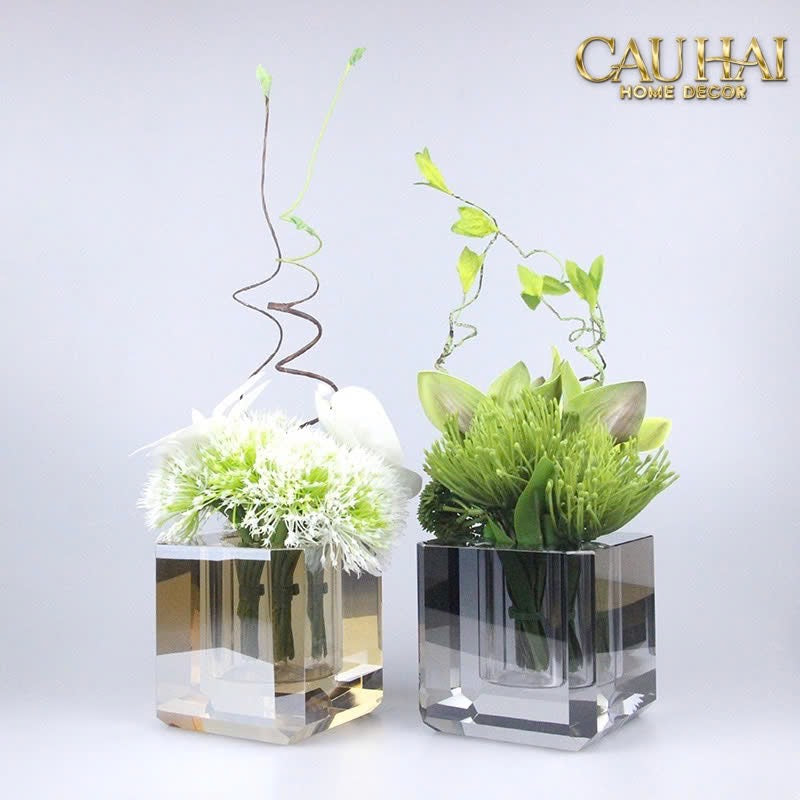 Bình Hoa Pha Lê Savoir Ambre – Modern Crystal Block - CẬU HAI HOME DECOR