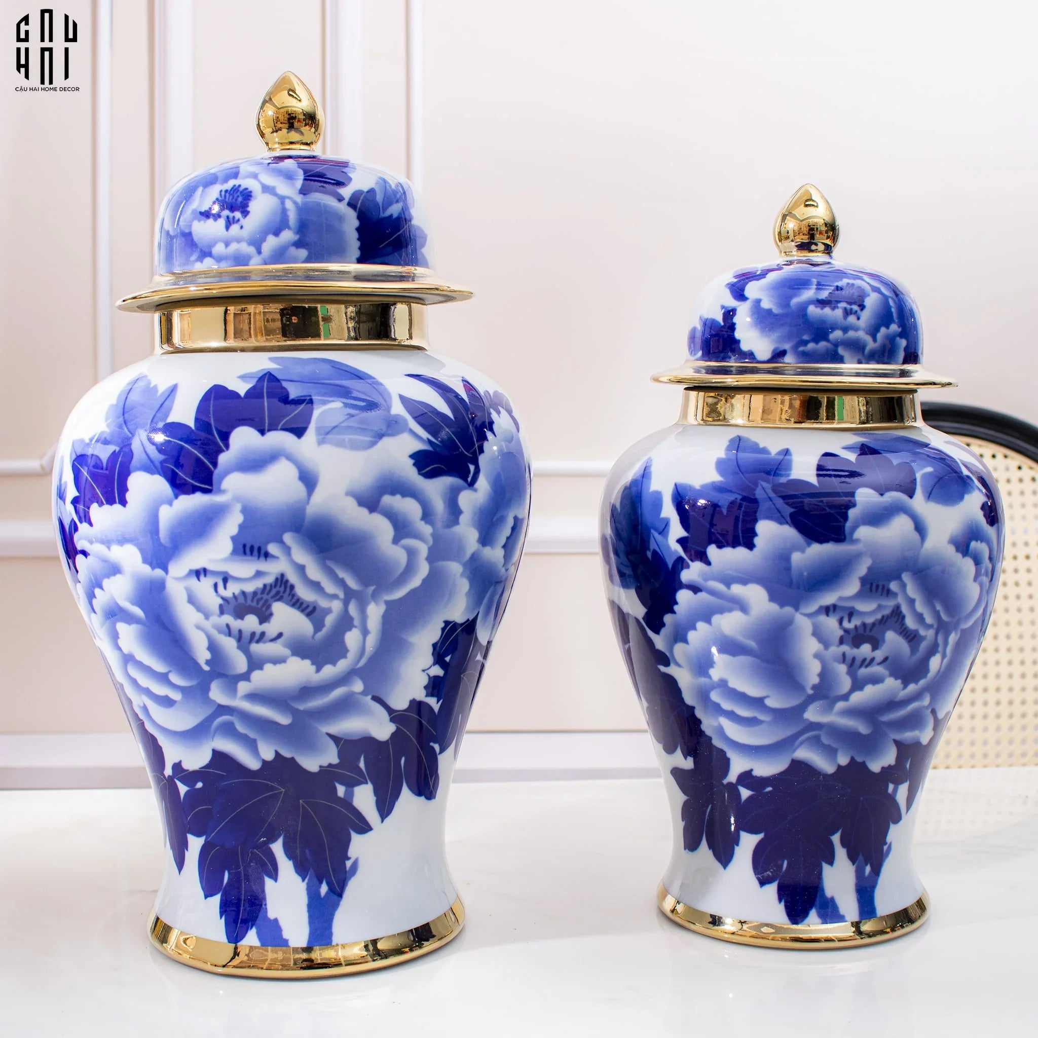 Bình Hoa Phù Dung Men Lam 18x39-BÌNH HOA-CẬU HAI HOME DECOR