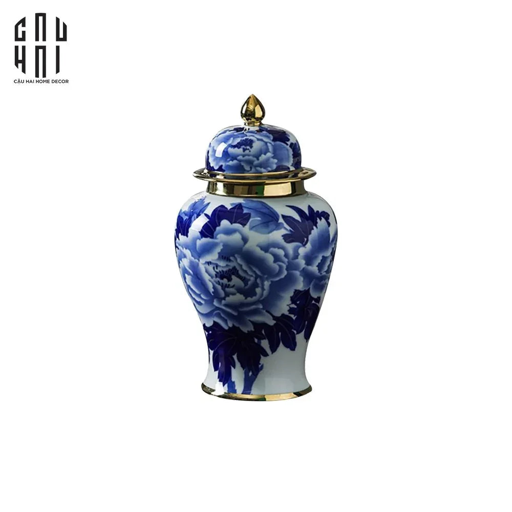 Bình Hoa Phù Dung Men Lam Size 39 - CẬU HAI HOME DECOR