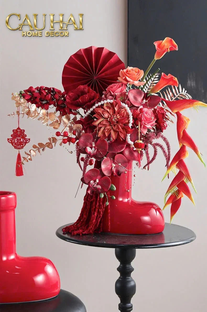Bình Hoa Rouge Glossy Bubblr Boot Vase-BÌNH HOA-CẬU HAI HOME DECOR