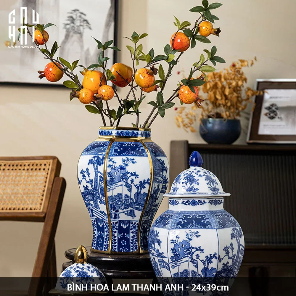 Bình Hoa Sứ Tráng Men Lam Thanh Anh 24x39-BÌNH HOA-CẬU HAI HOME DECOR