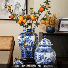 Bình Hoa Sứ Tráng Men Lam Thanh Anh 24x39-BÌNH HOA-CẬU HAI HOME DECOR