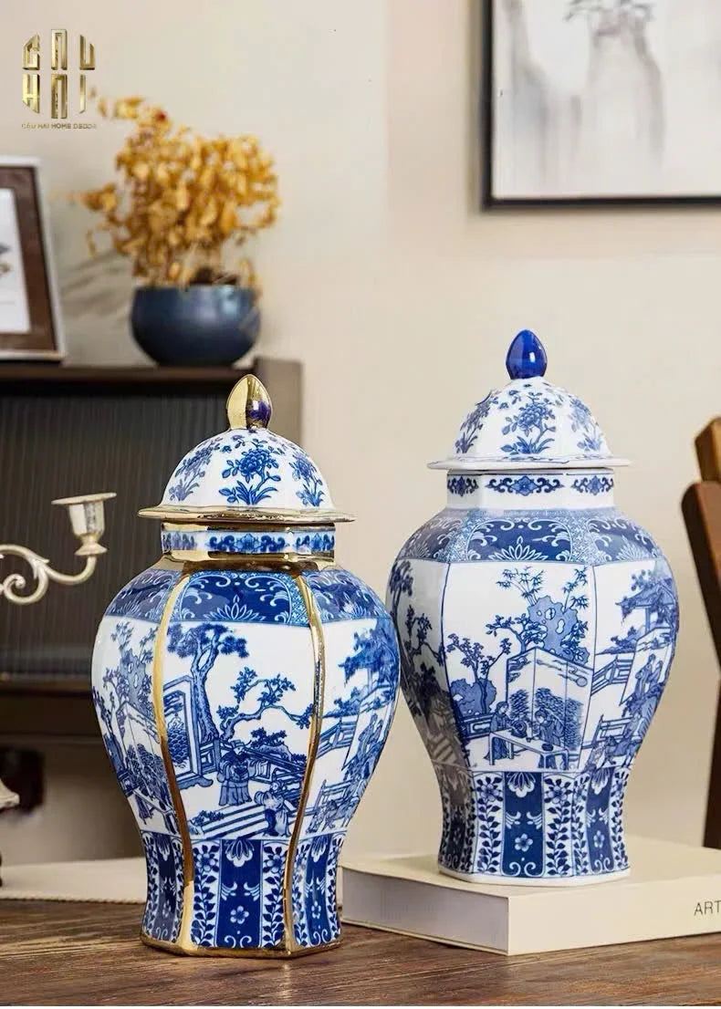 Bình Hoa Sứ Tráng Men Lam Thanh Anh 24x39-BÌNH HOA-CẬU HAI HOME DECOR
