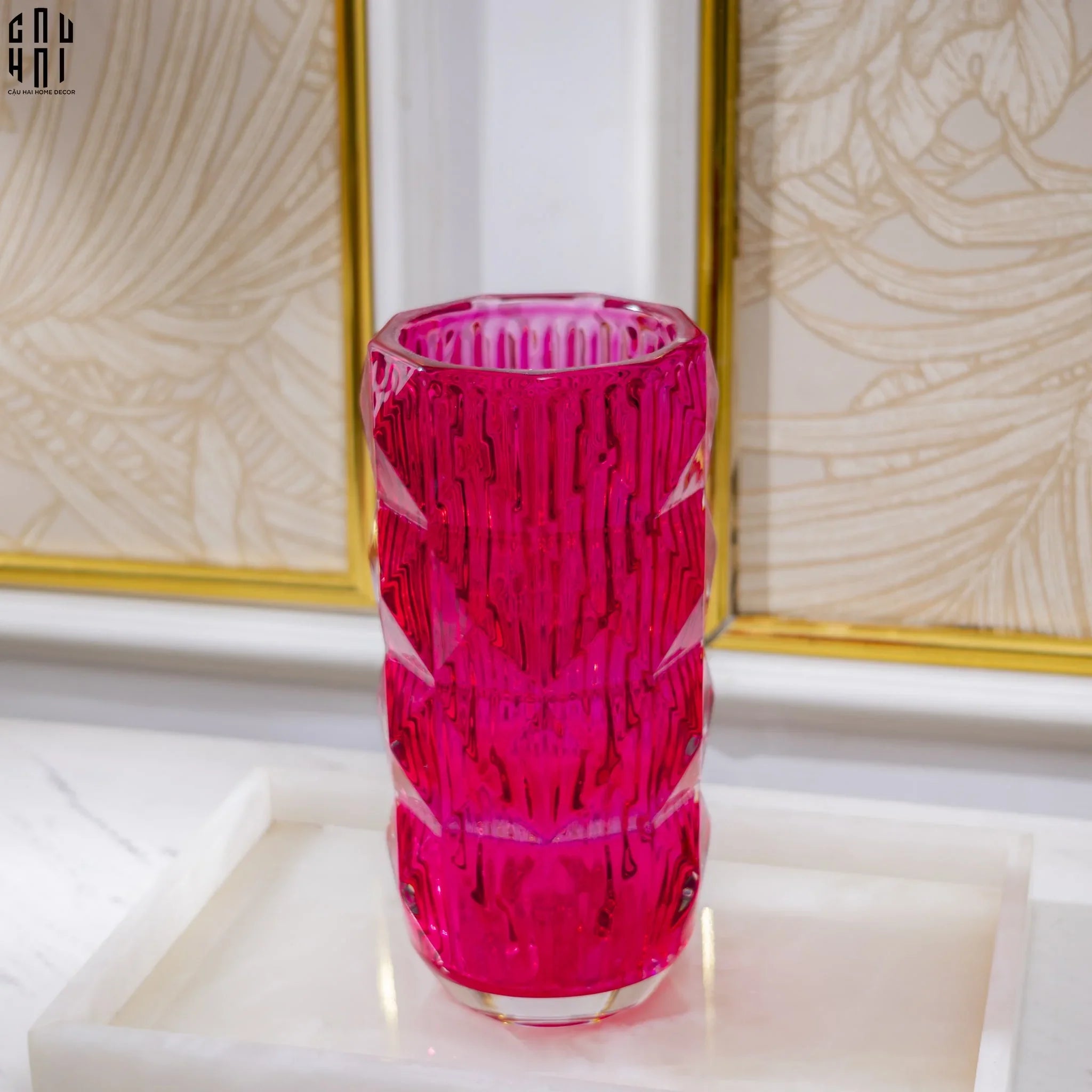 Bình Hoa Thuỷ Tinh Lilac Fuchsia Diamond Facetté H27-BÌNH HOA-CẬU HAI HOME DECOR