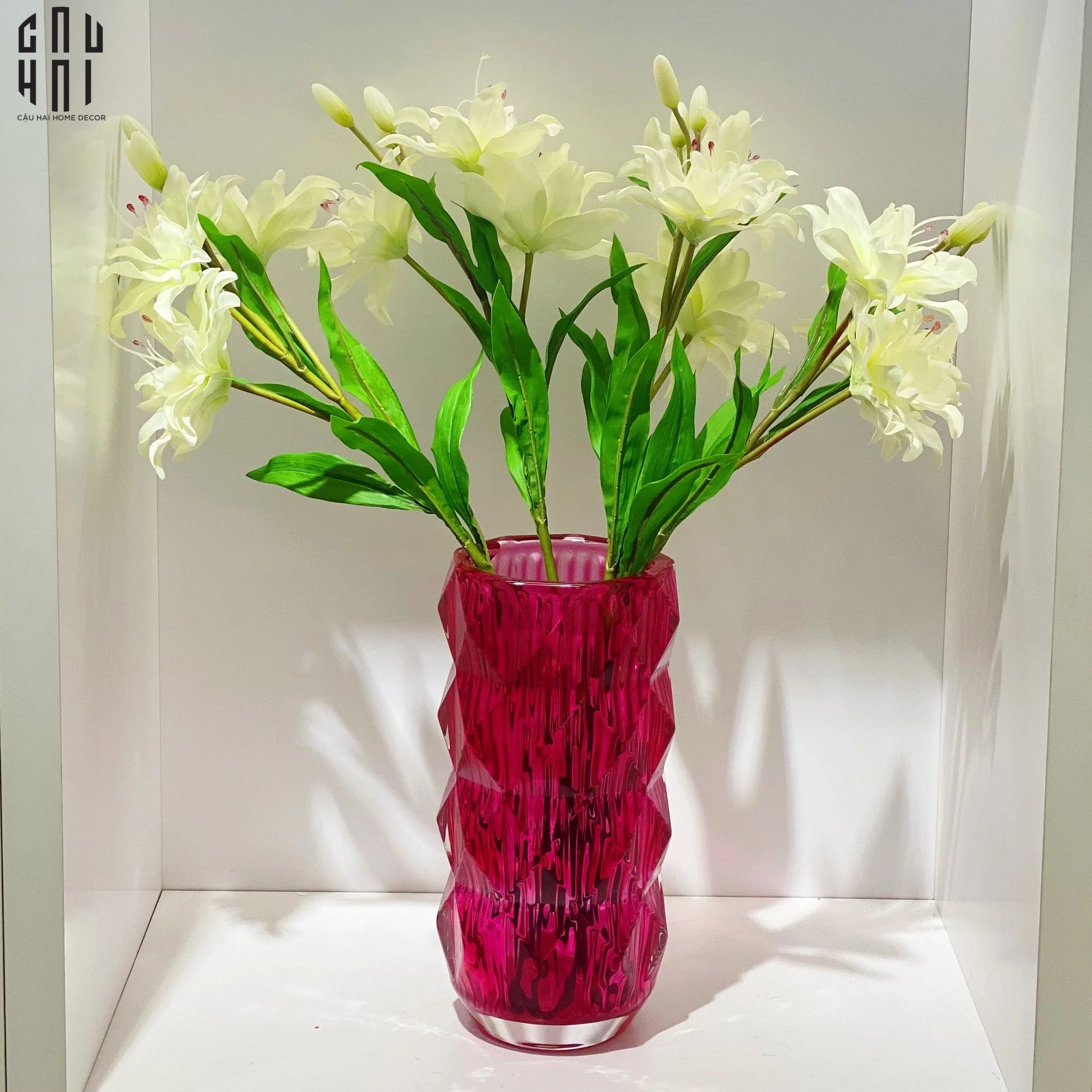 Bình Hoa Thuỷ Tinh Lilac Fuchsia Diamond Facetté H27-BÌNH HOA-CẬU HAI HOME DECOR