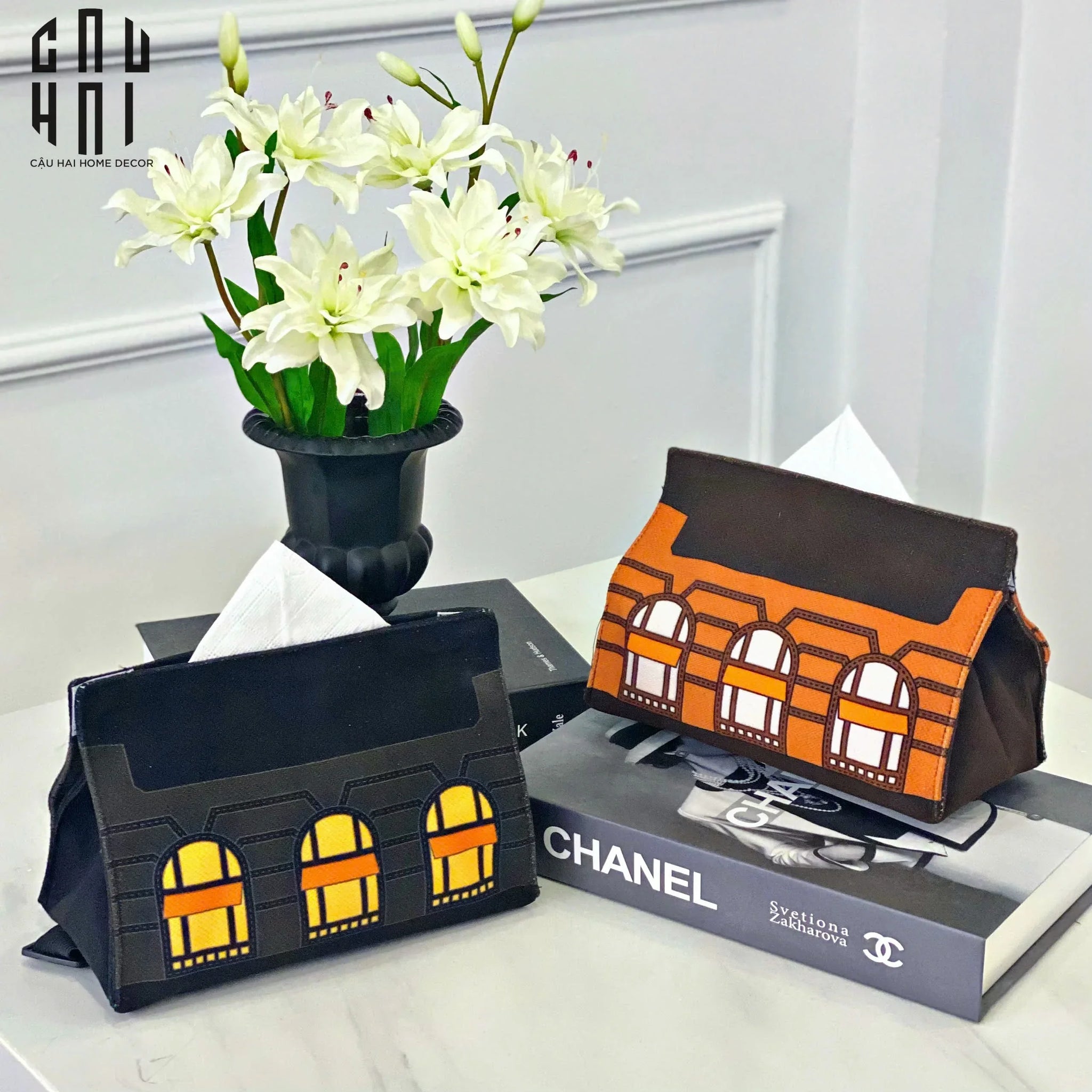 Bọc Giấy Canvas Faubourg - Noir 11x20x13-HỘP KHĂN GIẤY-CẬU HAI HOME DECOR