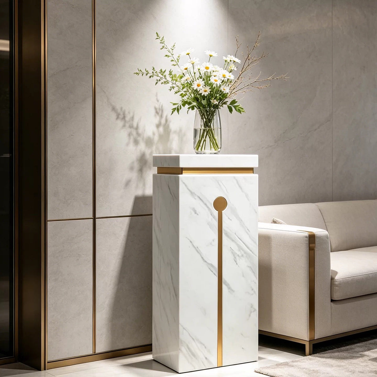 Bục Trang Trí Marble Chữ Nhật Axis D’Or Ivory H100-CẬU HAI HOME DECOR-CẬU HAI HOME DECOR