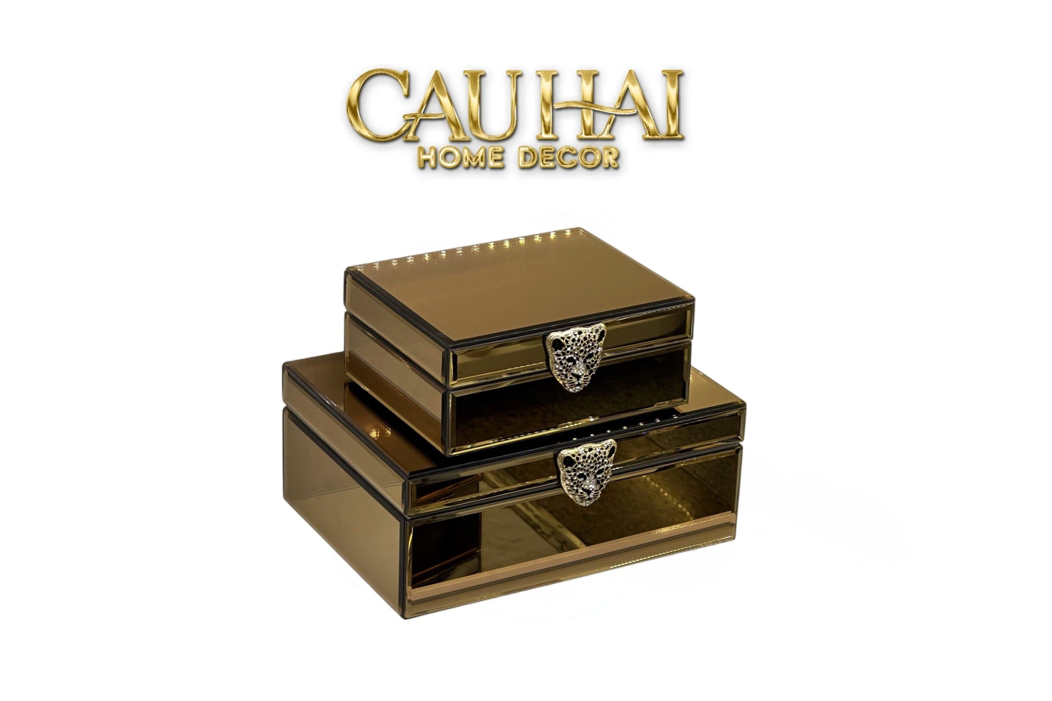 Set 2 Hộp Trang Sức Mirror Chữ Nhật Panther Argenté Bronze