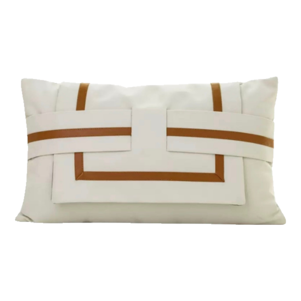 Gối Da Cadre Harnais Ivory Cognac 30x50
