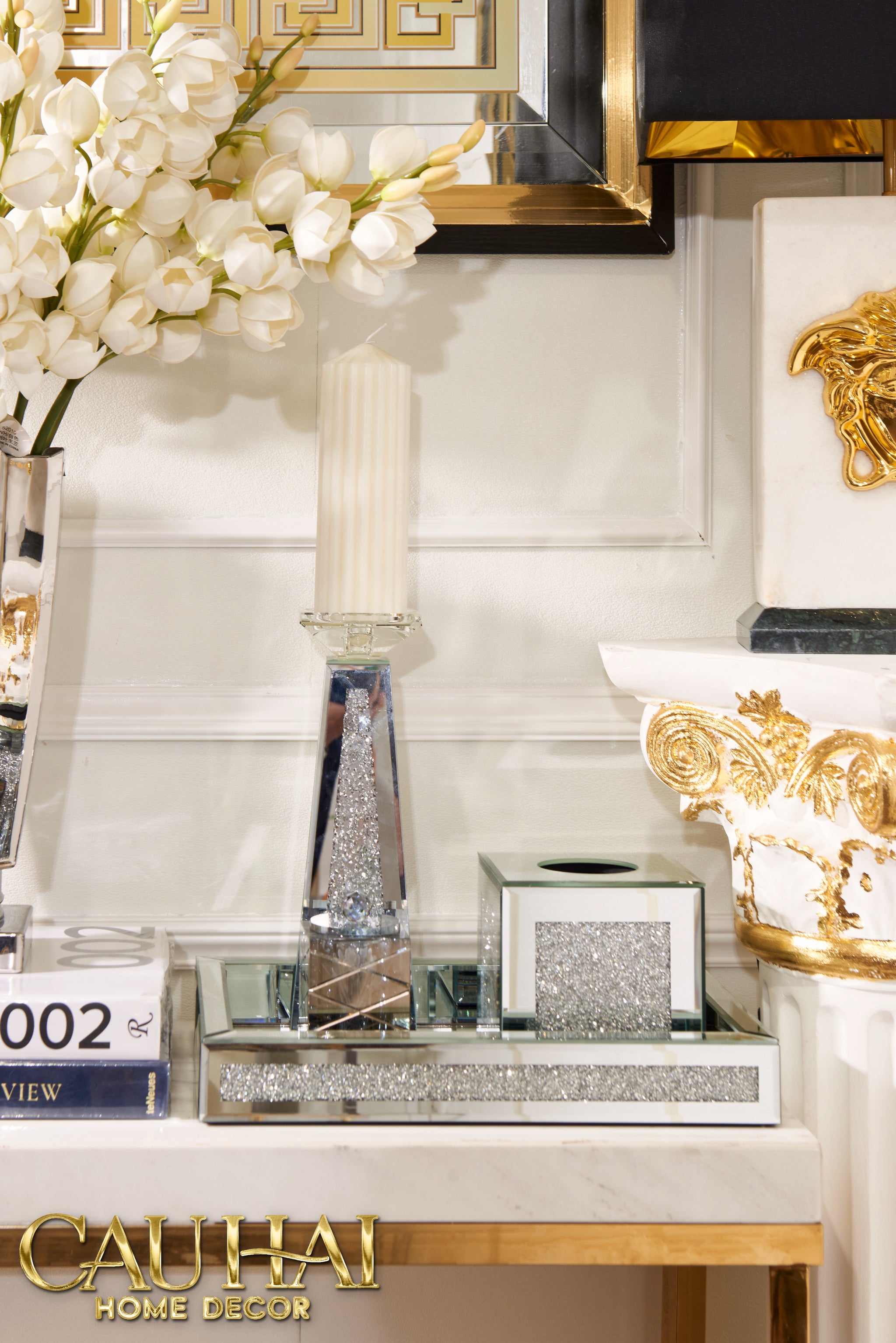 Haute Folie - Hộp Khăn Giấy Vuông Mặt Gương — Starlight Mirrored Tissue Box 14x14