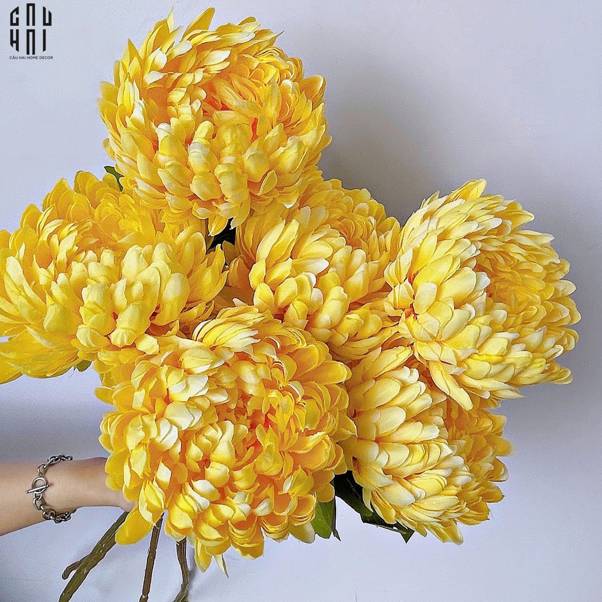 Cành Cúc Mẫu Đơn Vàng-Hoa Lụa-CẬU HAI HOME DECOR