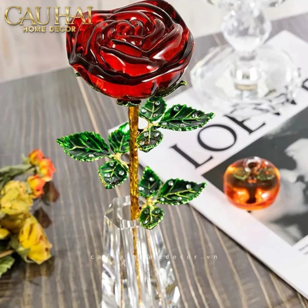 Cành Hoa Pha Lê Rose Éternelle – Crimson-CẬU HAI HOME DECOR