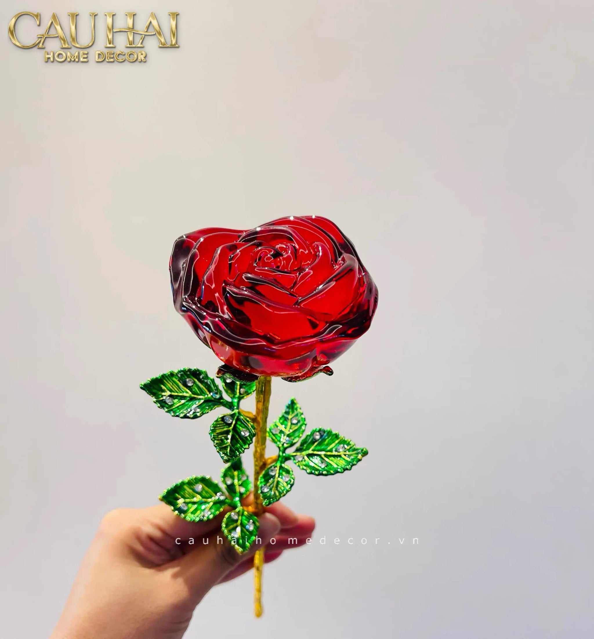 Cành Hoa Pha Lê Rose Éternelle – Crimson-CẬU HAI HOME DECOR