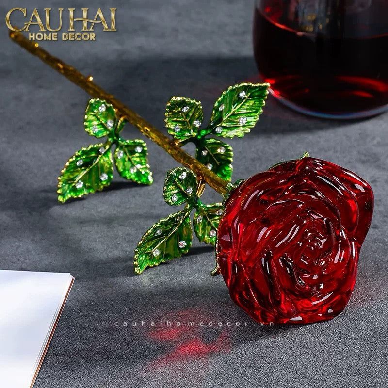 Cành Hoa Pha Lê Rose Éternelle – Crimson - CẬU HAI HOME DECOR
