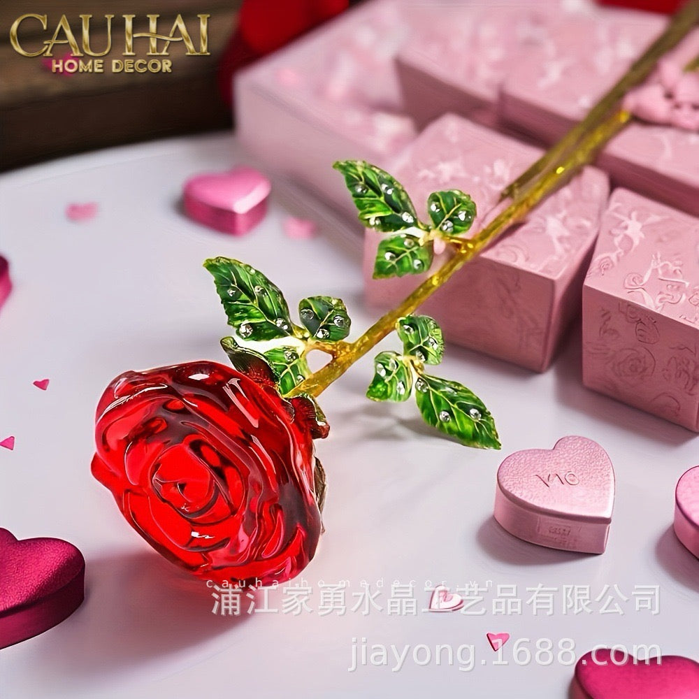 Cành Hoa Pha Lê Rose Éternelle – Crimson - CẬU HAI HOME DECOR