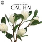 Cành Hoa Thảo Đường Hoàng Đế Protea King - White-Hoa Lụa-Đối tác tại Trung Quốc theo từng đơn đặt hàng-CẬU HAI HOME DECOR