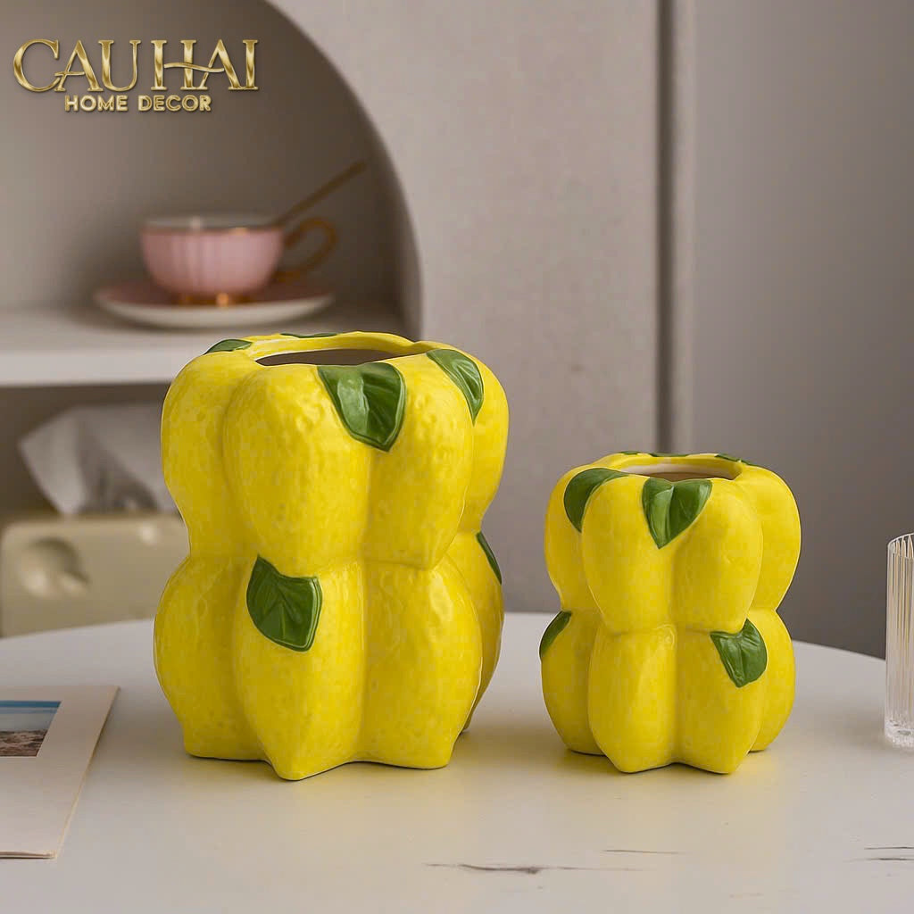 La Sicilia Royale - Set 2 Bình Gốm Sứ Chanh Vàng — Citrine Bloom Ceramic Pair