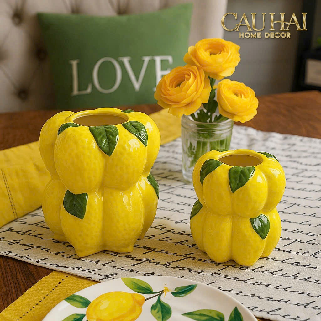 La Sicilia Royale - Set 2 Bình Gốm Sứ Chanh Vàng — Citrine Bloom Ceramic Pair