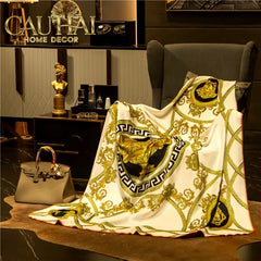 Chăn Blanket Velvet Baroque Medusa Ivory 150x150-Chăn Blanket-CẬU HAI HOME DECOR