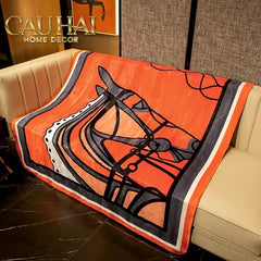 Chăn Blanket Velvet Équestre Silhouette Tangerine 150x150-Chăn Blanket-CẬU HAI HOME DECOR