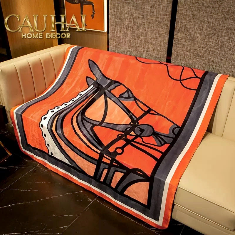 Chăn Blanket Velvet Équestre Silhouette Tangerine 150x150-Chăn Blanket-CẬU HAI HOME DECOR