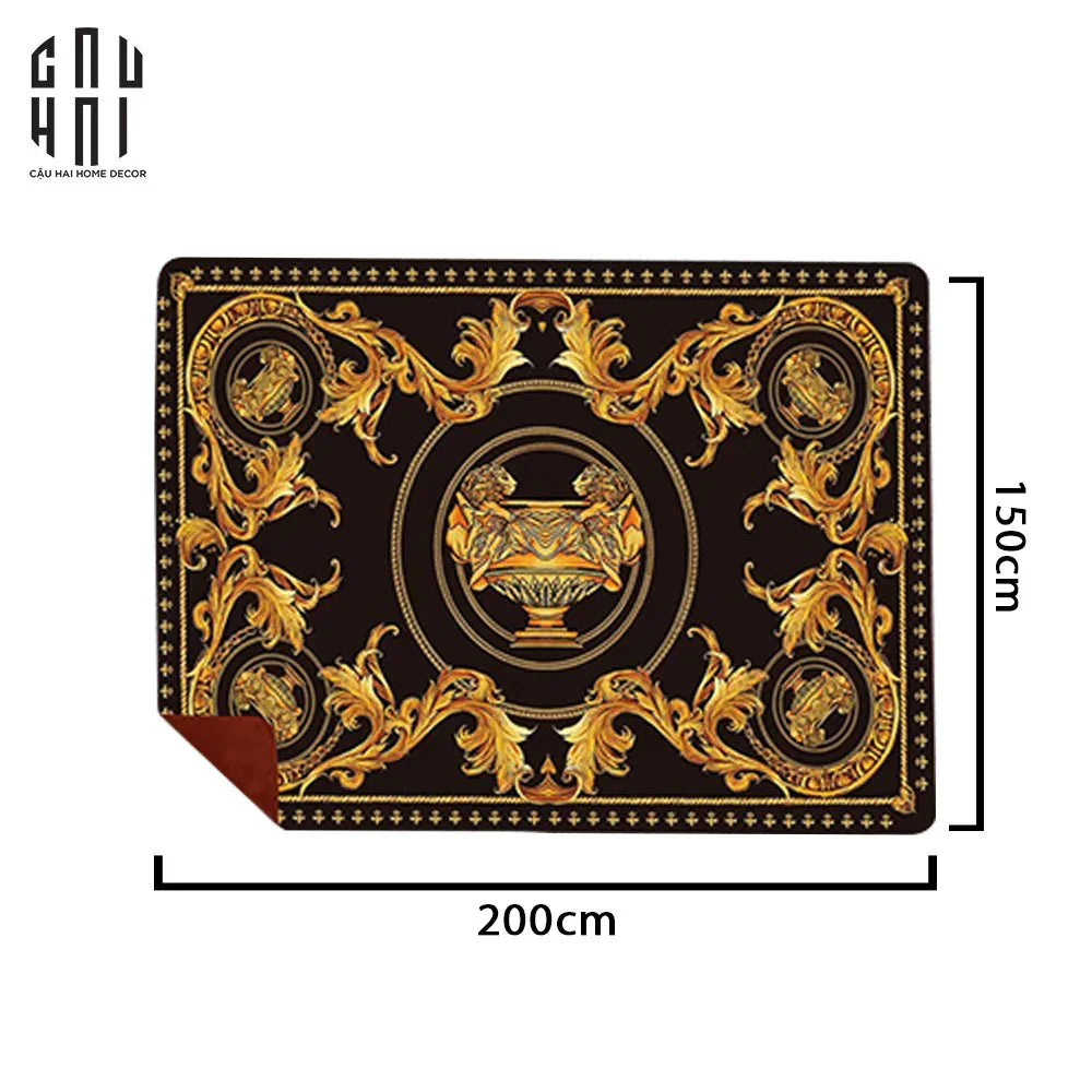 Chăn Nhung Cao Cấp Virtus Gala Black Barocco Frame - Luxury Velvet Blanket 150X200.-CHĂN SOFA-CẬU HAI HOME DECOR