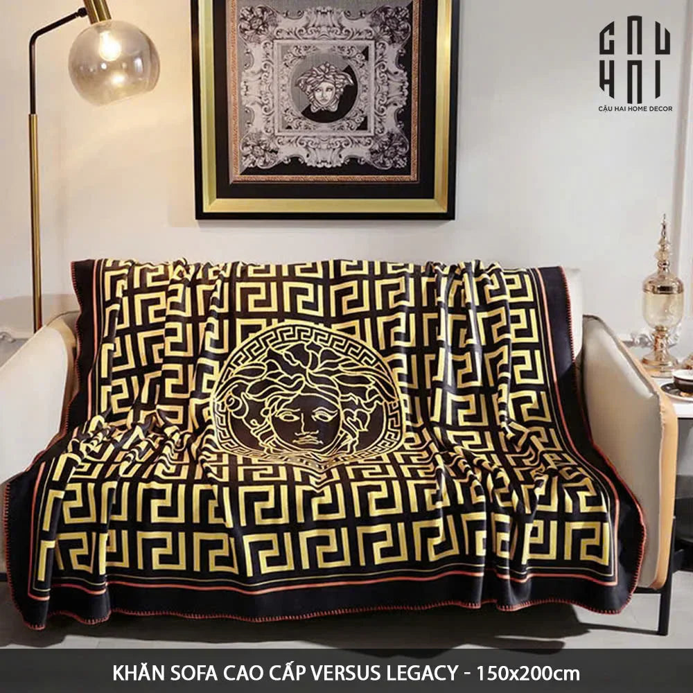 CHĂN SOFA NHUNG CAO CẤP GIANNI VERS. MEDUSA GREEK KEY VELVET BLANKET 150X200CM