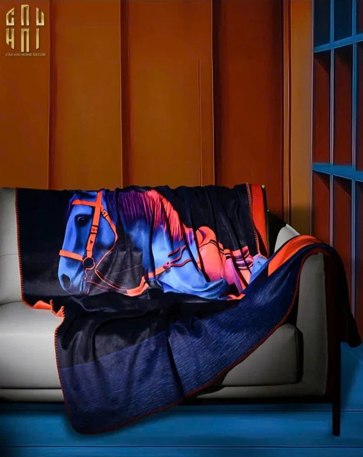 Chăn Sofa Nhung Hà Lan Marine Stallion Royale Bleu Velvet Blanket - 150X150-CHĂN SOFA-CẬU HAI HOME DECOR