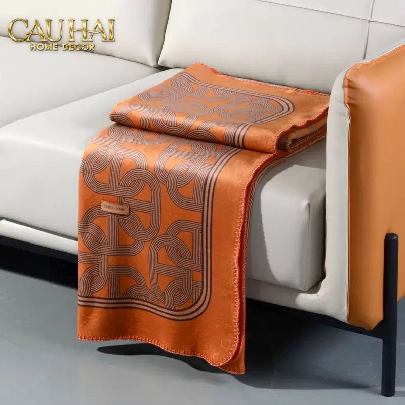 Chăn Sofa Orange Fauve Velour Gris Acier Patiné Étain Velvet Blanket 150 - CẬU HAI HOME DECOR