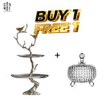 COMBO ĐĨA TRÁI CÂY 2 TẦNG SILVER IMPERIUM LUXURY TẶNG LỌ KẸO ELITE