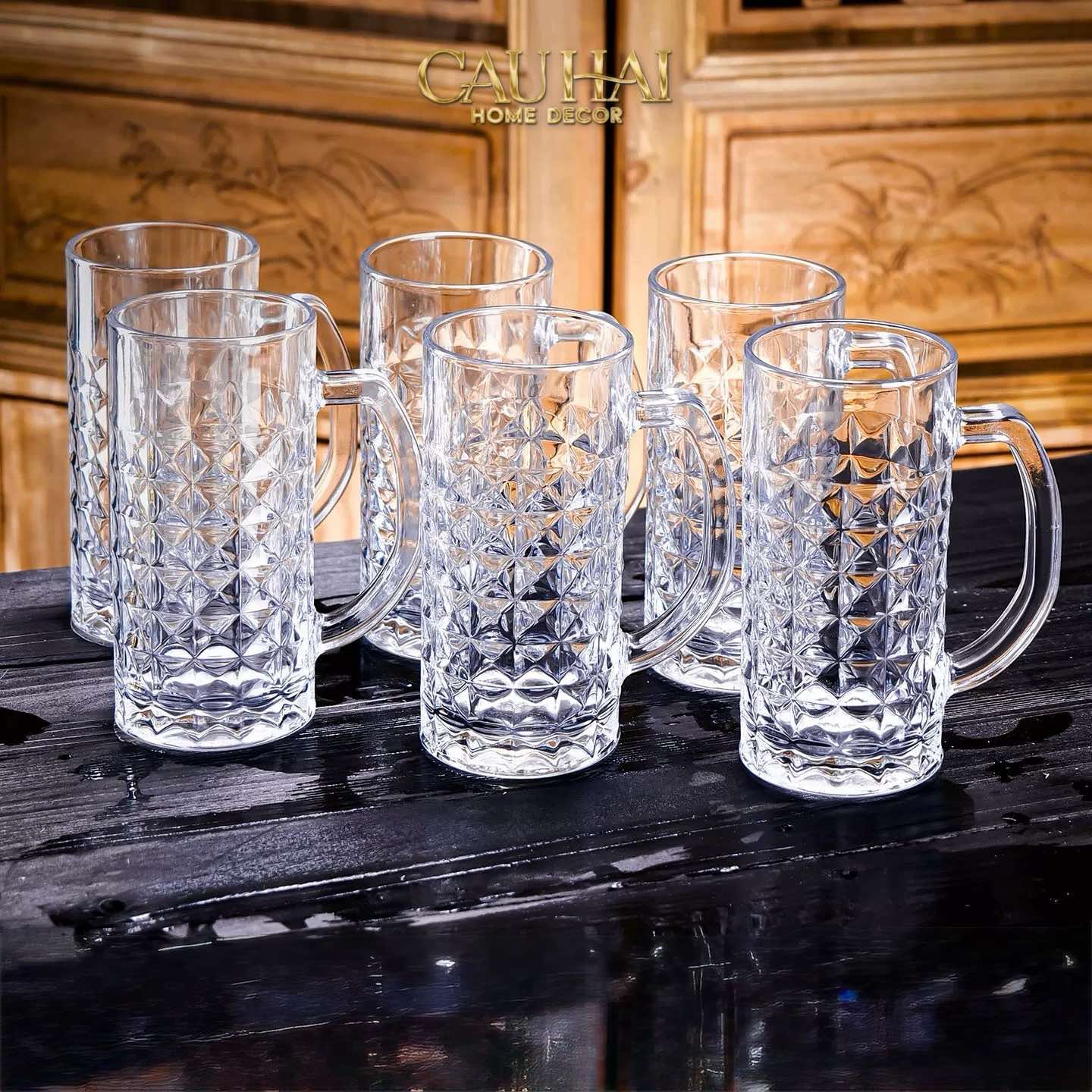 SET 6 LY CRYSTAL FACETTÉ CRISTALLERIE ATÉLIER - DIAMOND CRAFT MUG 500ML-CẬU HAI HOME DECOR