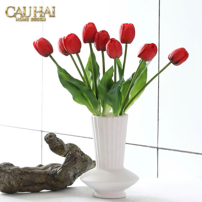 SET 5 HOA TULIP SOFTY MULBERRY / SESAME / ROUGE 35CM-CẬU HAI HOME DECOR