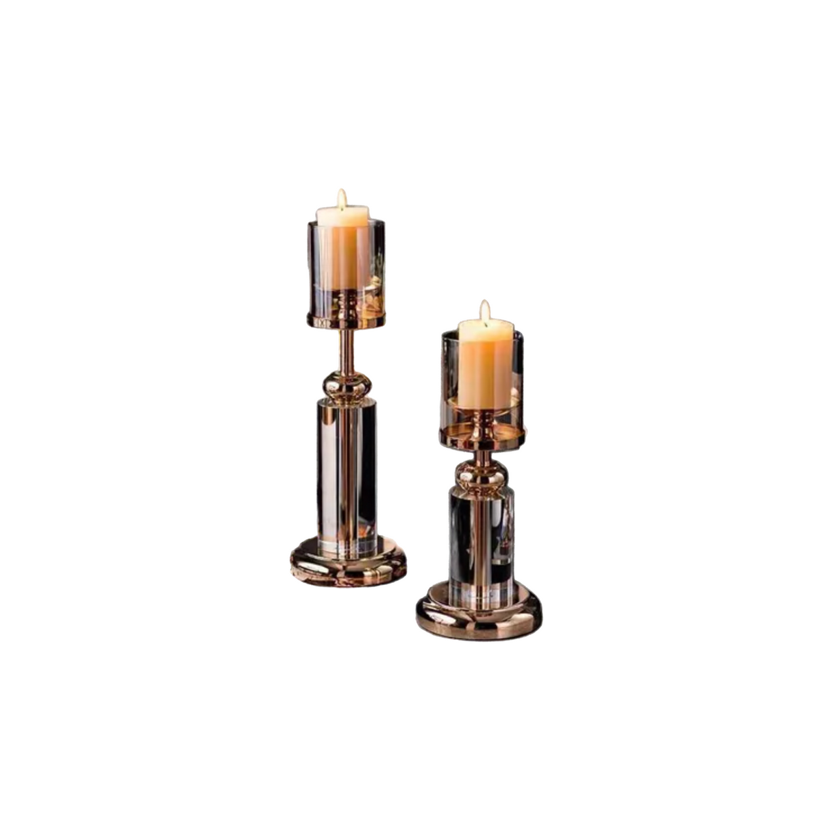 Set 2 Đế Nến Cylindre Éclat Bronze H30/ 38