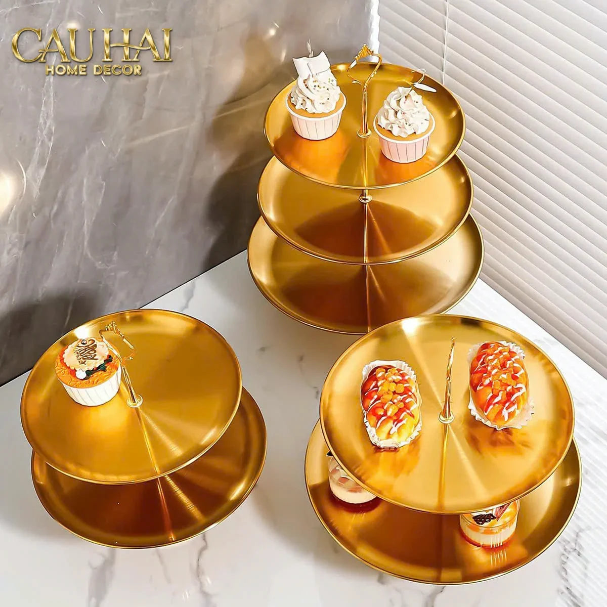 Đĩa 2 Tầng Kim Loại Éclat Lumière Étagère 2 Niveaux-SET CHÉN DĨA-CẬU HAI HOME DECOR